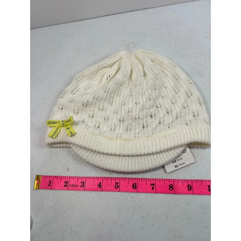 Gymboree Girls Ivory White Pointelle Knit Newsboy Hat Pocket Full of Sunshine L